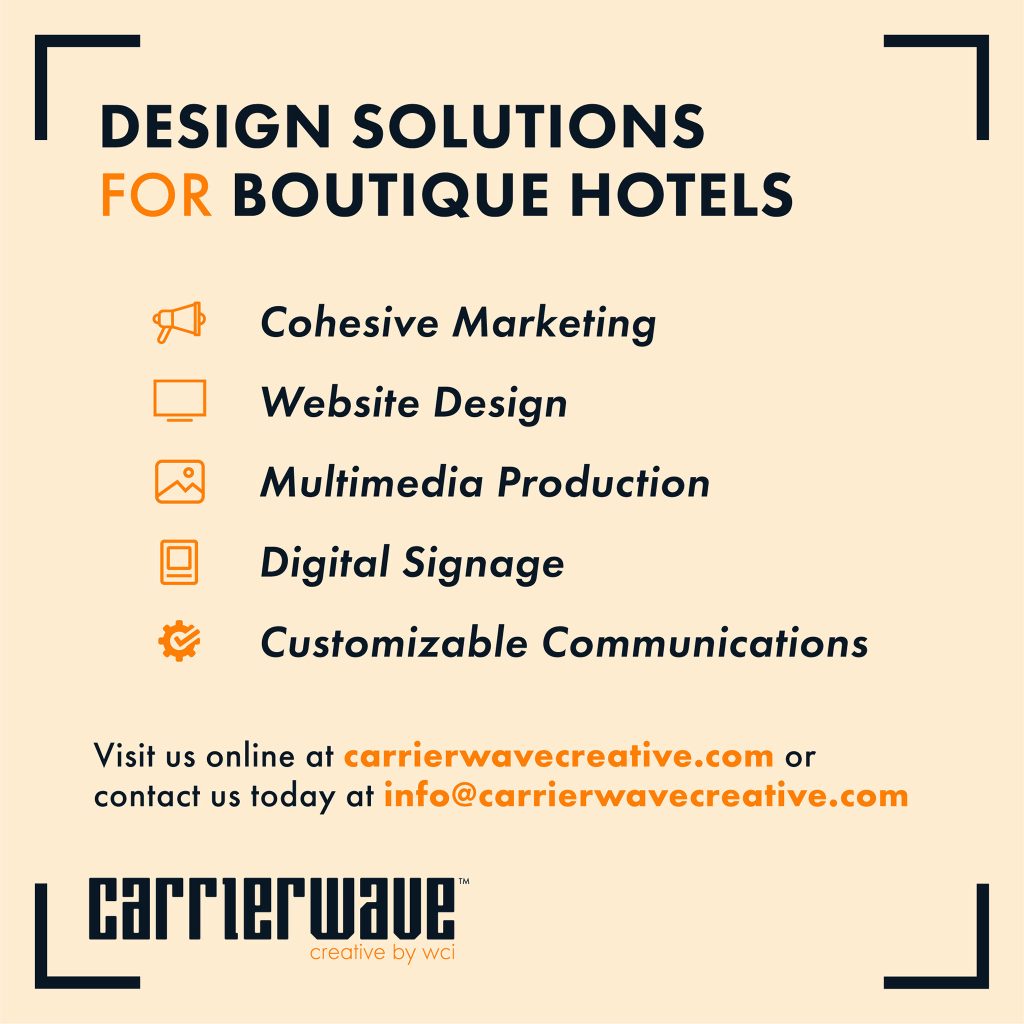 list of design solutions provided by CarrierWave Creative for boutique hotels