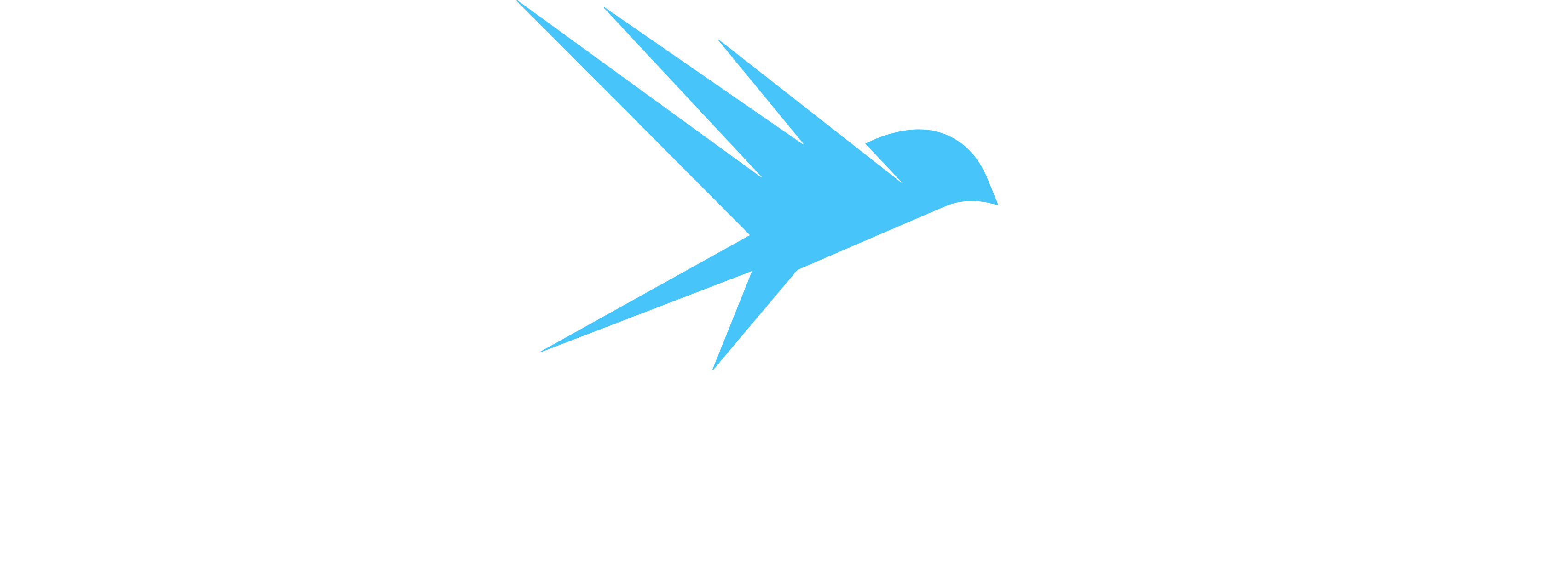 WorldVue logo, with text in white and bird in sky blue on transparent background