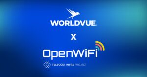 blue background with WorldVue and OpenWiFi logos