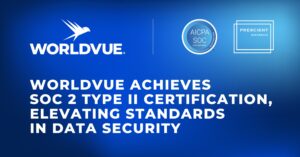 graphic highlighting WorldVue achieves SOC2 Type II certification, elevating standards in data security