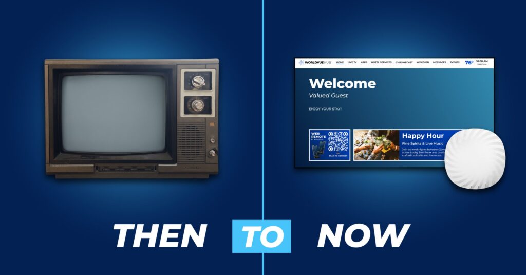 images showing TV technology from 50 years ago and today, with the text "Then to Now"