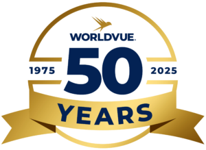 WorldVue 50th anniversary logo