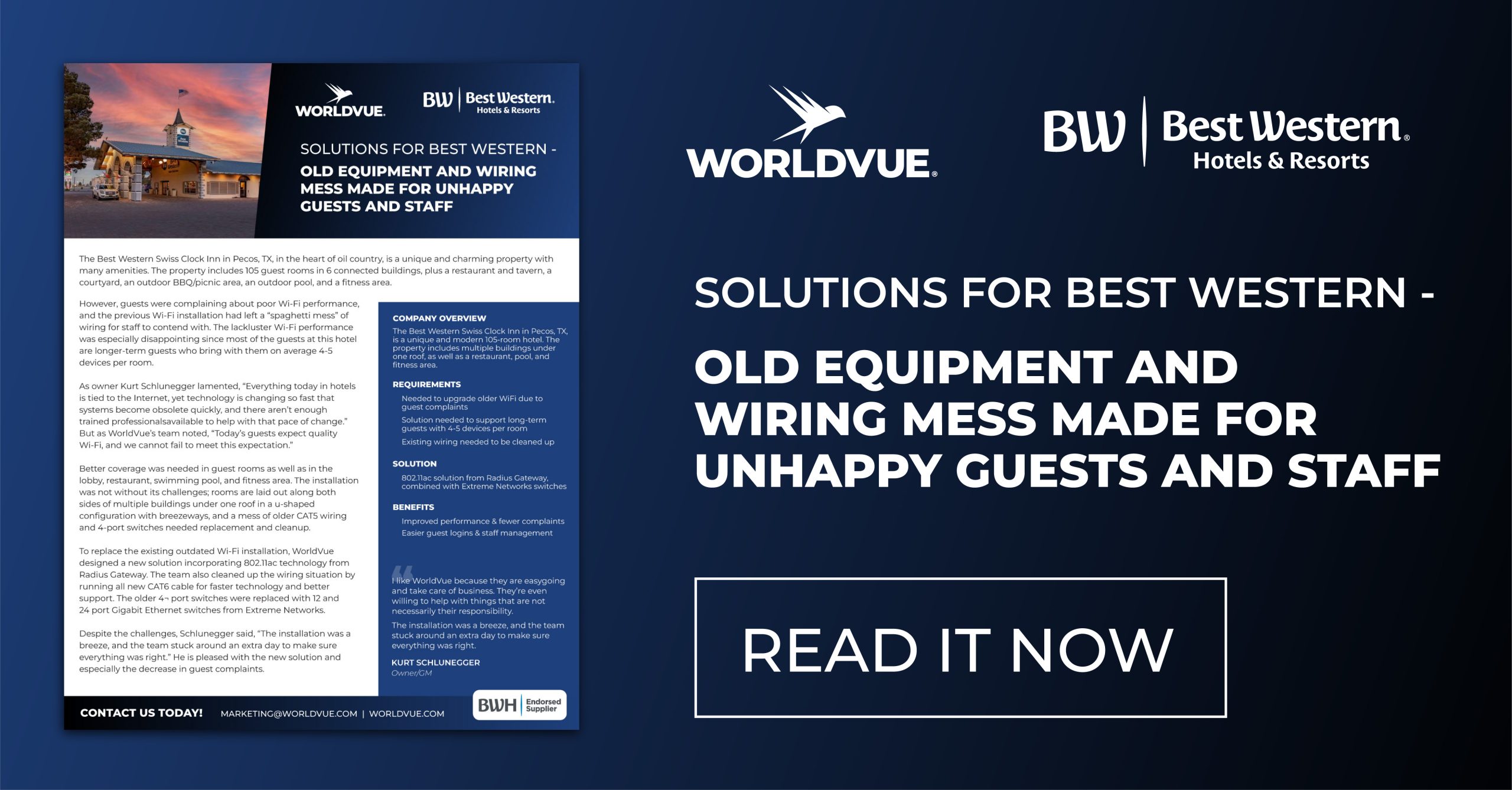 invitation to download the case study for the Best Western Swiss Clock Inn in Pecos, TX