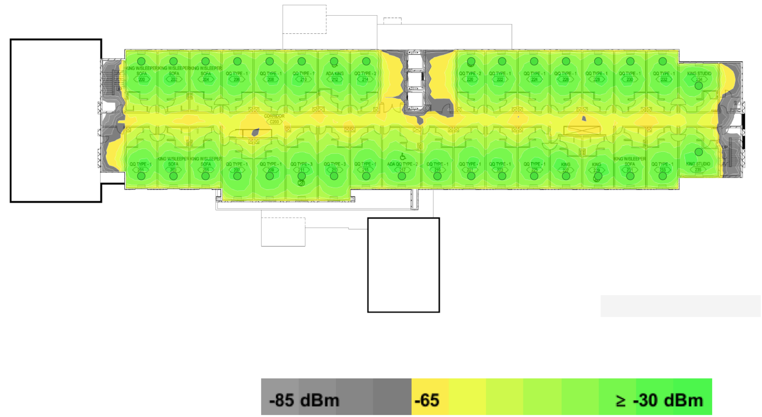 heatmap example 1- concrete walls with AP in each room