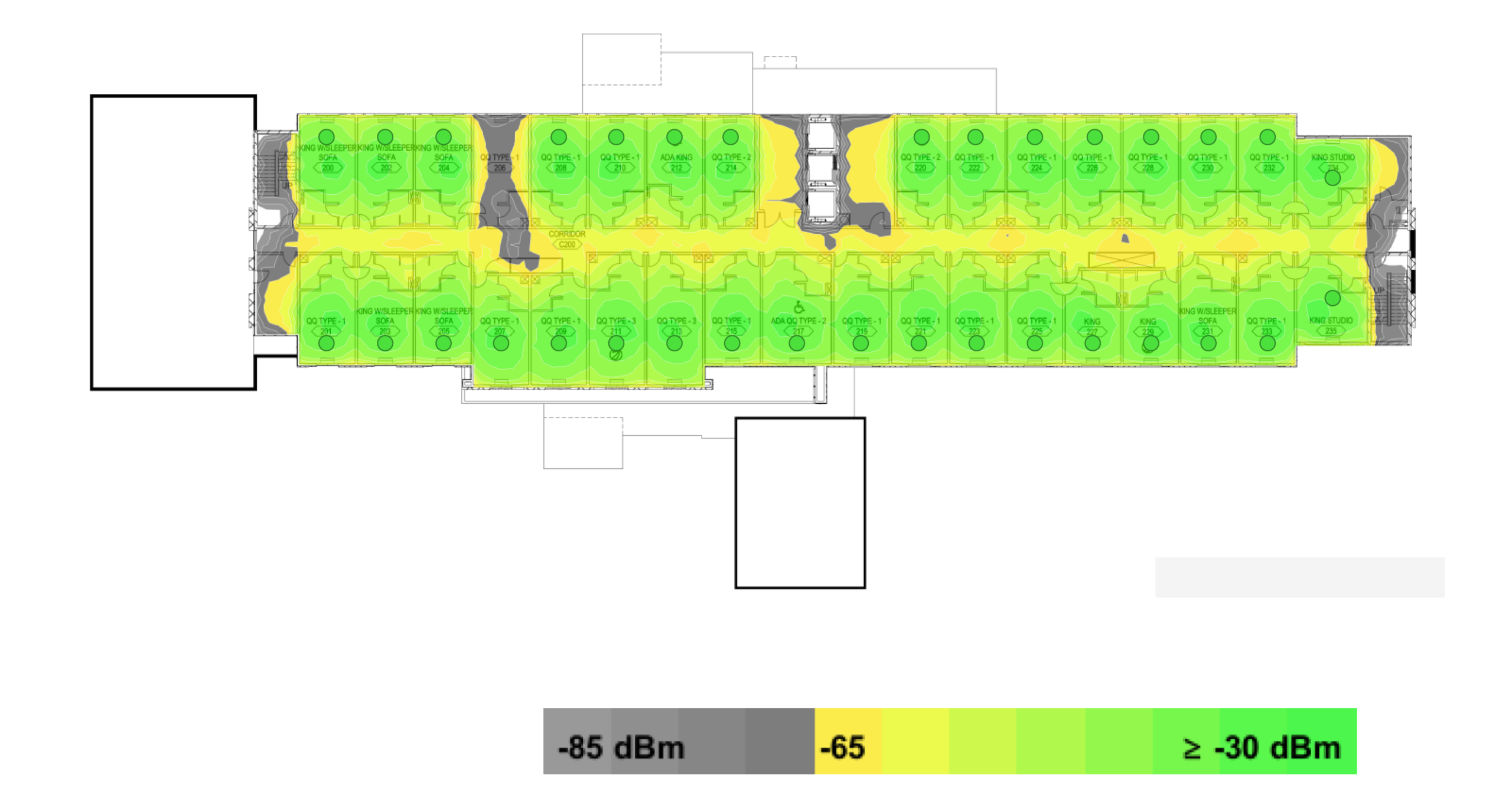 heatmap example 2- concrete walls with AP in each room but one removed