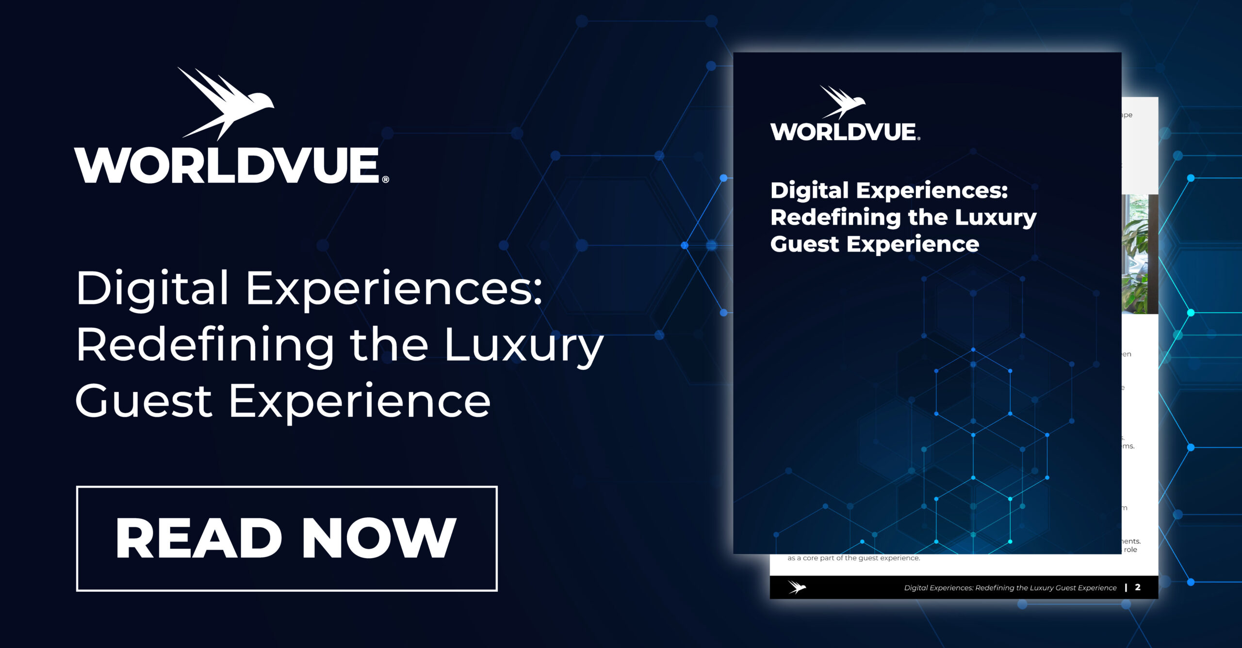 promo graphic for the WorldVue white paper titled "Digital Experiences: Redefining the Luxury Guest Experience"