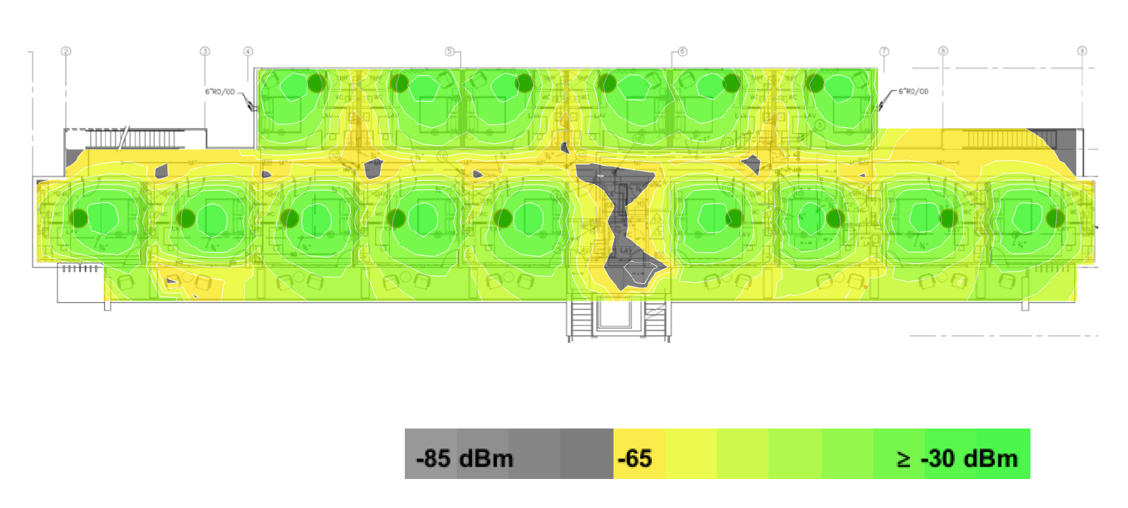 heatmap example 5- larger rooms with concrete walls and AP in every room