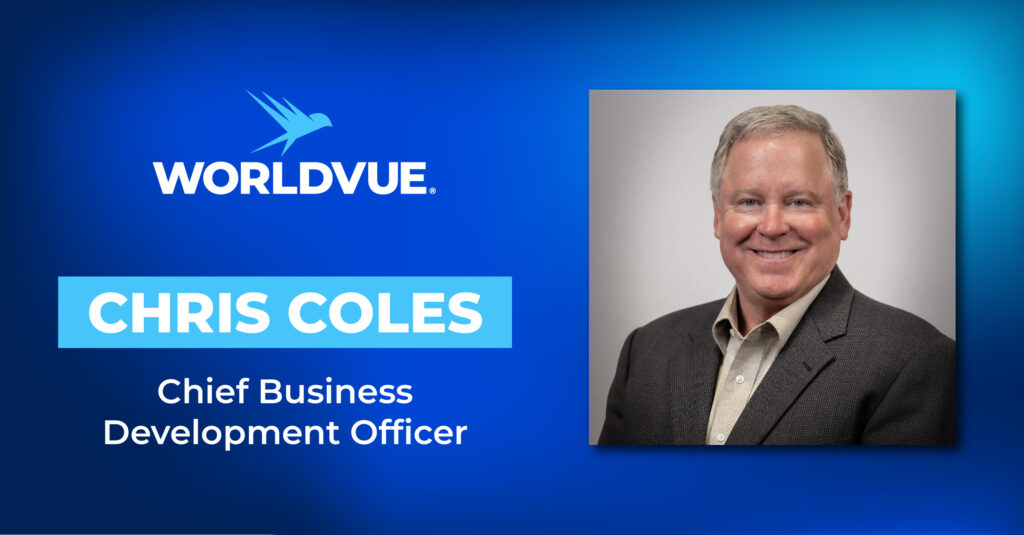 Chris Coles headshot with WorldVue logo and announcement of appointment as Chief Business Development Officer