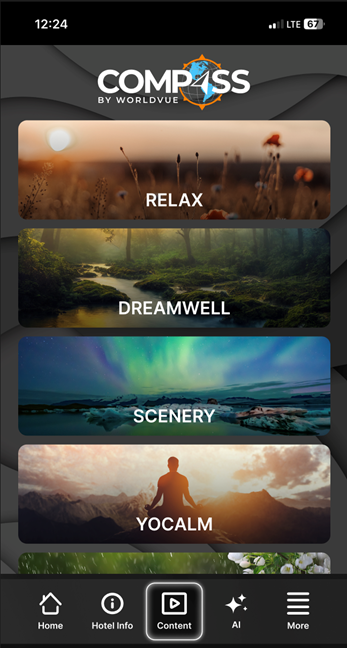 additional content options on WorldVue Compass app