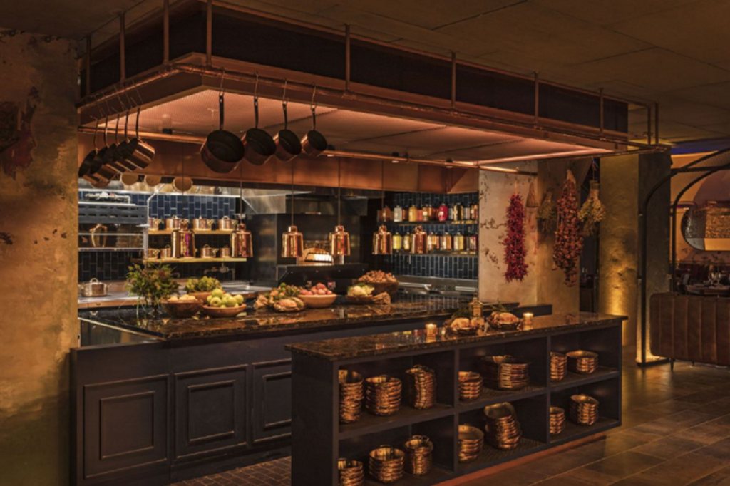 interior of restaurant with large kitchen