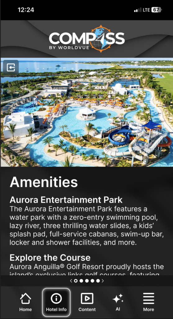 amenities details screen on WorldVue Compass app