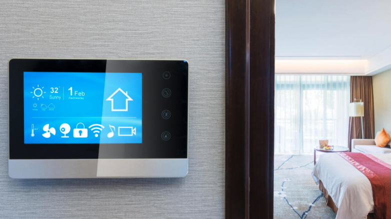 wall-mounted interface for smart hotel technology; 2024 technology trends