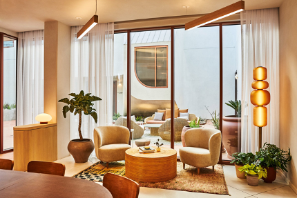 gathering area with seating and tables