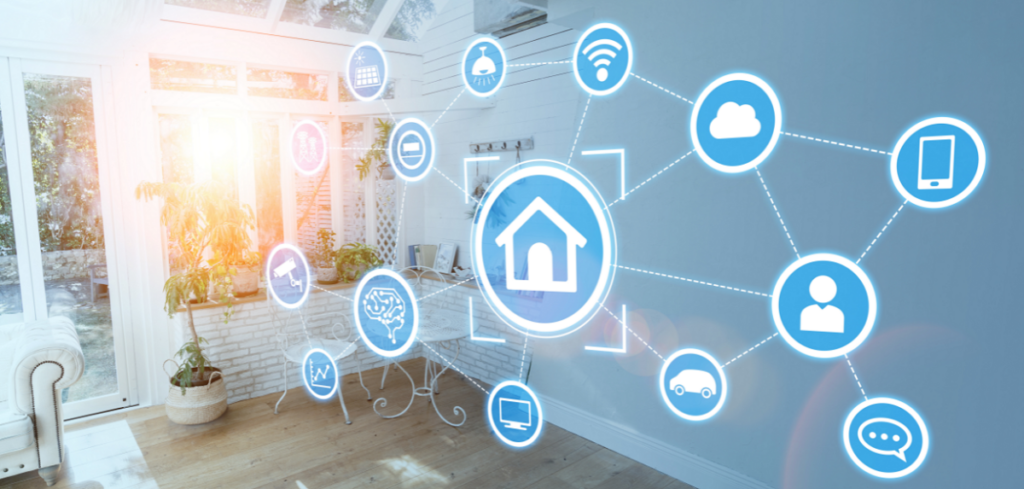 apartment with icons suggesting smart solutions; 2024 technology trends