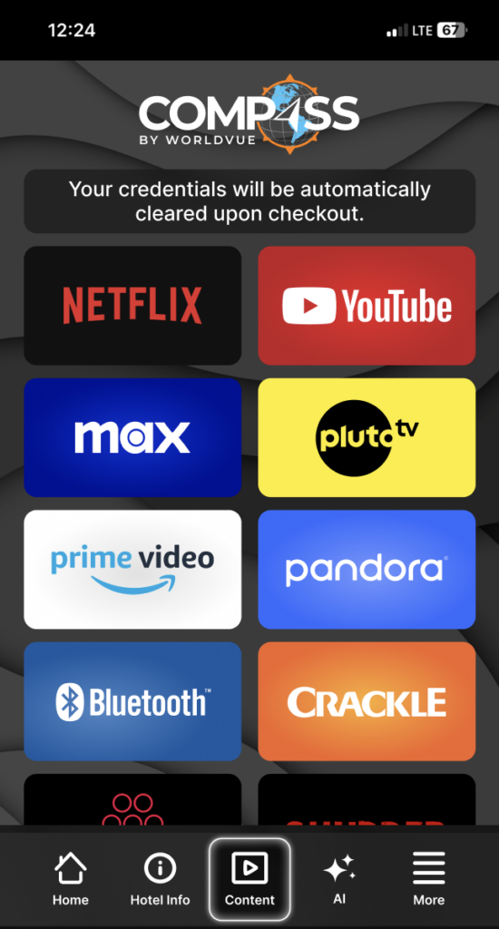 streaming selections on WorldVue Compass app