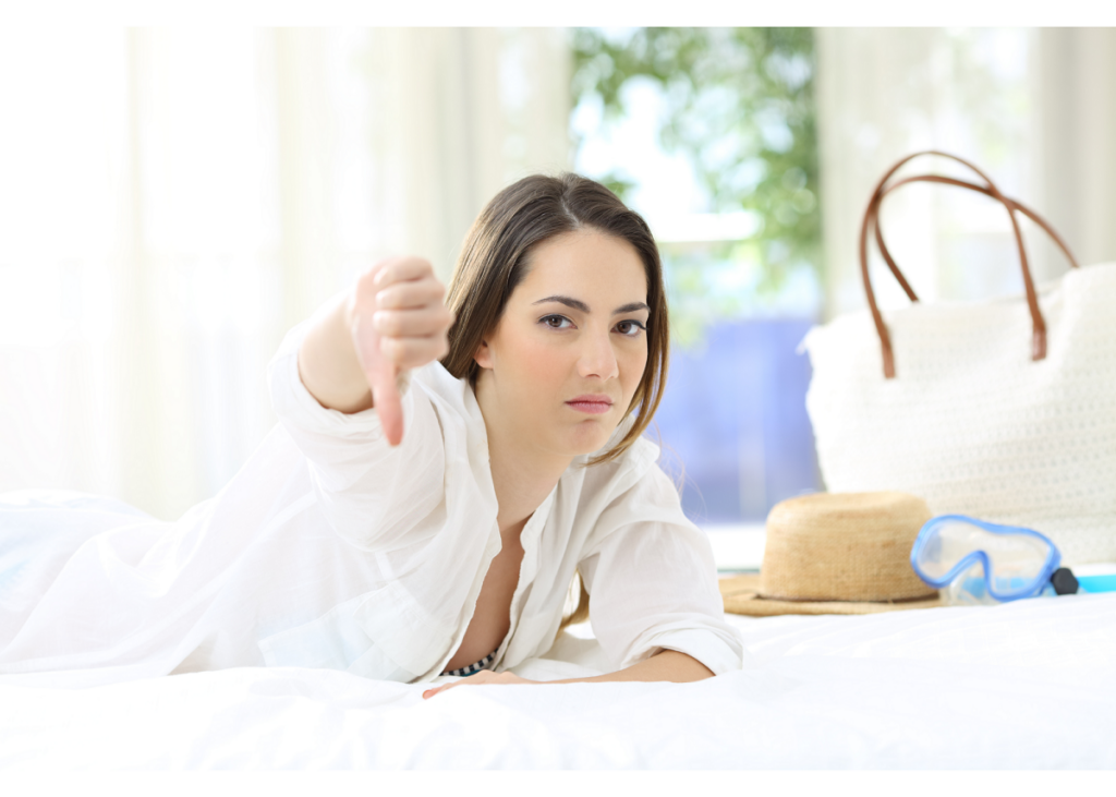 unhappy guest with thumbs down