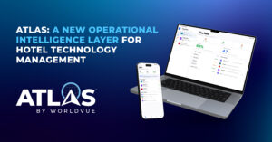 promo graphic for the WorldVue blog article titled "Atlas: A New Operational Intelligence Layer for Hotel Technology Management"
