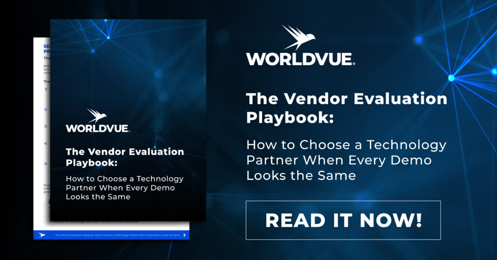 promo graphic for WorldVue Hospitality Innovation Insights newsletter issue #19, "The Vendor Evaluation Playbook: How to Choose a Technology Partner When Every Demo Looks the Same"