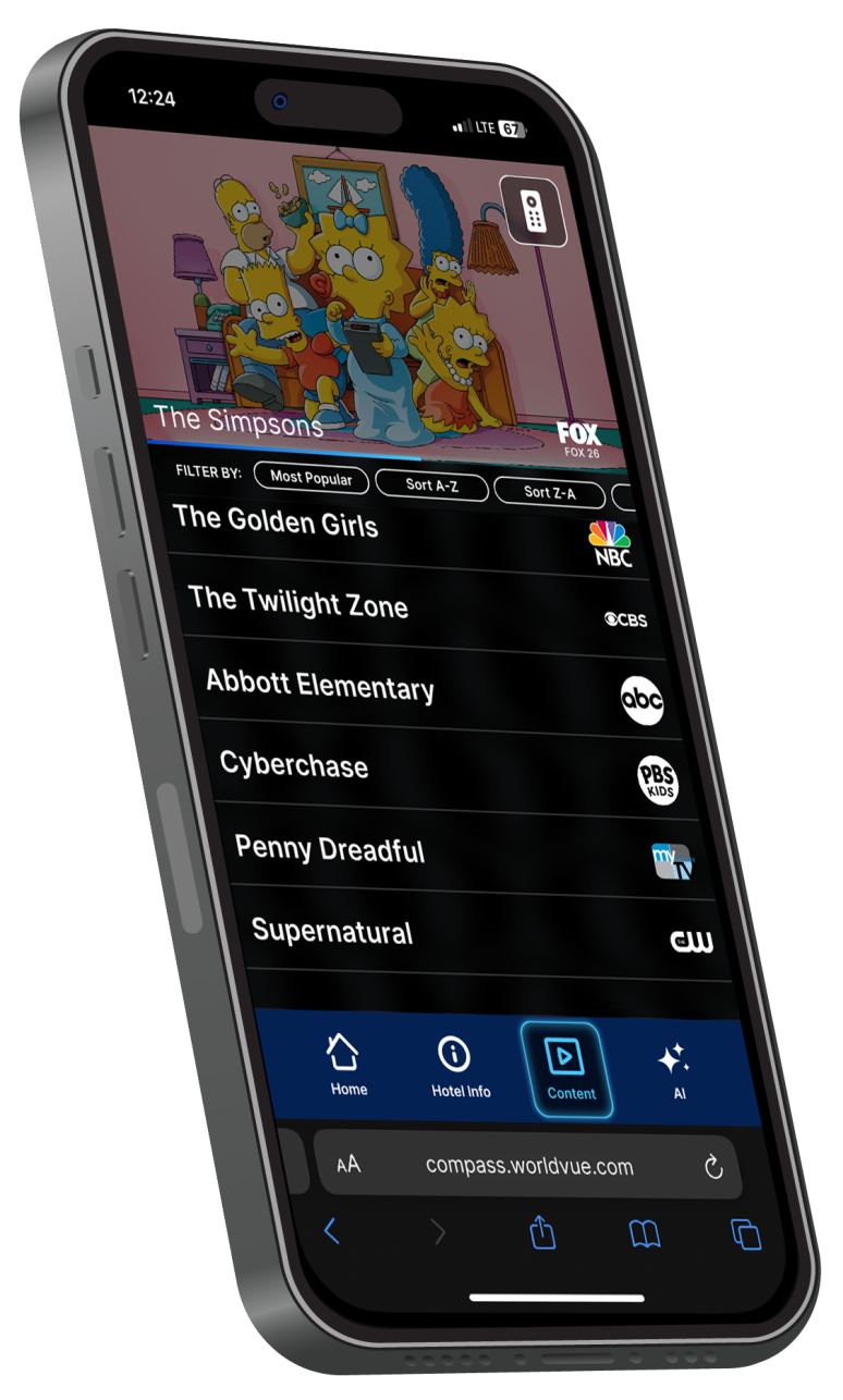 Compass mobile streaming and app screen