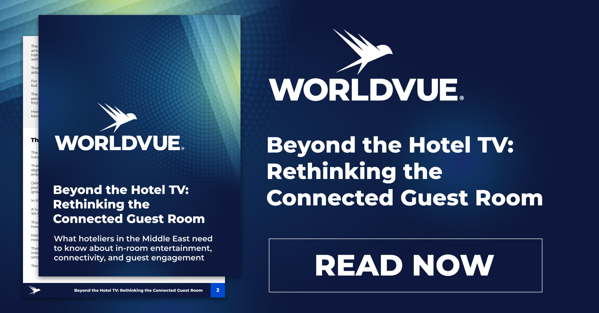 promo graphic for the WorldVue article titled "Beyond the Hotel TV: Rethinking the Connected Guest Room"