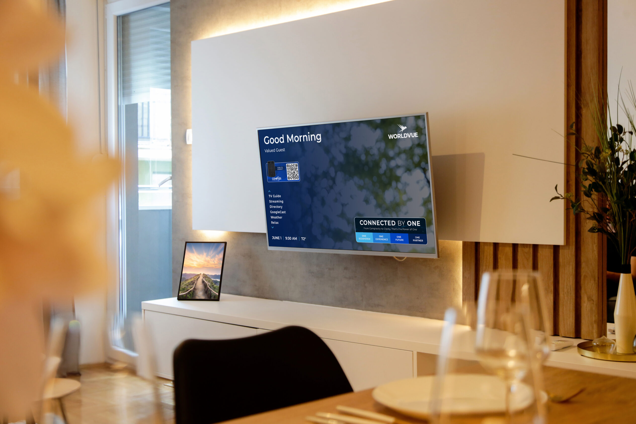 hotel technology in use in the guest room, including in-room entertainment on the guest room TV